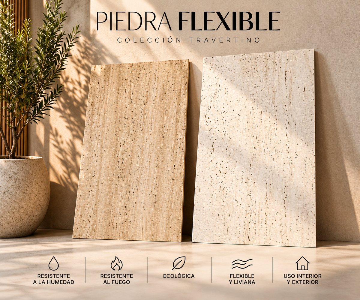 Piedra Flexible Símil Travertino 60 × 120 cm